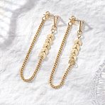 Leaf with Triangle Brass Tassel Stud Earrings, with 201 Stainless Steel Stud Earring Findings, Golden, 62x9.5mm(EJEW-JE06782)