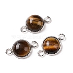 Natural Tiger Eye Connector Charms, Half Round Links, with Stainless Steel Color Tone 304 Stainless Steel Findings, 12x19.5x5mm, Hole: 2mm(G-D059-01C-15)