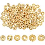 120Pcs 6 Styles Rack Plating Alloy Spacer Beads, Lead Free & Cadmium Free, Long-Lasting Plated, Flat Round/Disc, Golden, 8~8.5x2~3mm, Hole: 1.5~2mm, 20pcs/color(KK-FH0004-68)