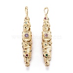 Real 18K Gold Plated Brass Micro Pave Cubic Zirconia Pendants, Cadmium Free & Lead Free, Long-Lasting Plated, Rice, Colorful, 45.5x7.5x9mm, Hole: 4.5x2.5mm(X-ZIRC-M114-54G)