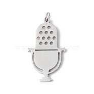 304 Stainless Steel Pendants, Stainless Steel Color, Musical Instruments, Microphone Pattern, 24.5x14x1.2mm, Hole: 2.5mm(STAS-F279-02B)
