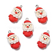 Opaque Resin Pendants, with Platinum Tone Iron Loops, Christmas Theme, Santa Claus, Red, 26.5x15x7mm, Hole: 2mm(RESI-D055-120P)