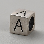 Sterling Silver Beads, Cube, European Bead, Letter A, 6x6x6mm, Hole: 4.5mm(STER-WH20009-04A-P)