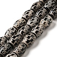 Tibetan Style dZi Beads Strands, Natural & Dyed Agate Beads, Rice, Black, 9-Eye, 13~14x9.5~10mm, Hole: 1.4mm, about 25pcs/strand, 13.58 inch(34.5cm)(G-F726-A11)