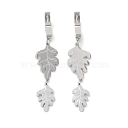 Leaf 304 Stainless Steel Dangle Earrings, Hoop Earrings for Women, Stainless Steel Color, 54x13mm(EJEW-L283-017P)