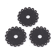 PU Leather Fabric, Flower, Black, 22x1.5mm, Hole: 1.6mm(FIND-T020-072)