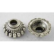Tibetan Style Alloy Bead Caps, Lead Free & Nickel Free & Cadmium Free, Cone, Antique Silver, about 8mm in diameter, 3mm thick, hole: 2mm, Inner Diameter: 5mm(X-LF1235Y-NF)