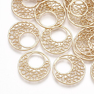 Brass Pendants, Filigree Findings, Flat Round, Real 18K Gold Plated, 18x1mm, Hole: 9mm(KK-S348-285)