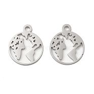 304 Stainless Steel Charms, Laser Cut, Flat Round with Map Charm, Stainless Steel Color, 14.5x12x1mm, Hole: 1.6mm(STAS-J042-06P)