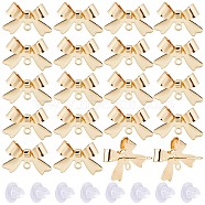 24Pcs Brass Stud Earring Findings, Bowknot, with Horizontal Loops & 20Pcs Plastic Ear Nuts, Real 18K Gold Plated, 11x16mm, Hole: 1.2mm, Pin: 0.6mm(KK-SC0003-91)