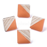 Transparent Resin & Wood Stud Earrings, with 304 Stainless Steel Pin, Rhombus, Coral, 17x18mm, Pin: 0.7mm(EJEW-N017-005A-A02)