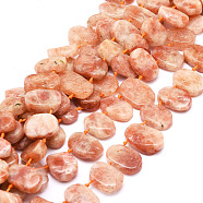 Natural Strawberry Quartz Beads Strands, Oval, 9~21x11~14x4~7mm, Hole: 0.8mm, about 34pcs/strand, 17.13 inch(43.5cm)(G-E569-P02)