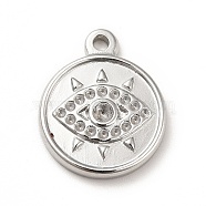  304 Stainless Steel Pendant Rhinestone Settings, Flat Round with Eye, Stainless Steel Color, Fit for 1mm and 2mm Rhinestone, 19x16x3mm, Hole: 1.8mm(STAS-P312-13P)