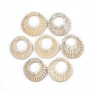Handmade Reed Cane/Rattan Woven Pendants, For Making Straw Earrings and Necklaces, Flat Round, Antique White, 42~48x4~5mm, Inner Diameter: 17~22mm(WOVE-T006-060B)