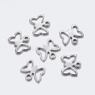 304 Stainless Steel Charms, Butterfly, Stainless Steel Color, 9x10x1mm, Hole: 1.2~1.4mm(STAS-F159-34P)