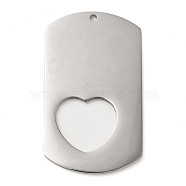 304 Stainless Steel Big Pendants, Stainless Steel Color, Rectangle Charm, Laser Cut, Heart, 50x29x1.5mm, Hole: 2mm(STAS-K270-25B-P)