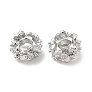 Brass Pave Clear Cubic Zirconia Spacer Beads, Flower, Real Platinum Plated, 7x4.5mm, Hole: 2.6mm(KK-K333-31P)