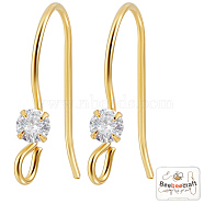 5 Pairs Sterling Silver with Clear Cubic Zirconia Earring Hooks, Ear Wire with Loops, with S925 Stamp, Real 18K Gold Plated, 22 Gauge, 15x17x3mm, Hole: 1.8mm, Pin: 0.6mm(STER-BBC0005-80)