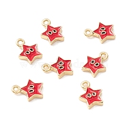 Rack Plating Eco-friendly Brass Enamel Charms, Long-Lasting Plated, Real 18K Gold Plated, Cadmium Free & Nickel Free & Lead Free, Star, Red, 8.5x6.5x1.5mm, Hole: 1mm(KK-D073-01G-01-NR)