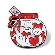 Valentine's Day Theme Black Zinc Alloy Brooches, Cat & Heart Enamel Pins for Women, Bottle, 31x28x1mm(JEWB-M030-03D-EB)