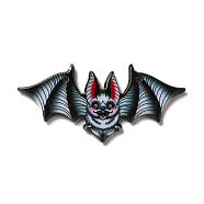 Halloween Printed Acrylic Pendants, Bat Charm, Black, 23.5x48x2.5mm, Hole: 2mm(MACR-O046-03C)