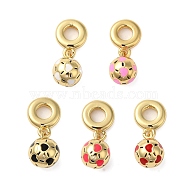 Rack Plating Brass Enamel Sport Ball European Dangle Charms, Football Large Hole Pendants, Real 18K Gold Plated, Cadmium Free & Lead Free, Long-Lasting Plated, Mixed Color, 20mm, Hole: 5mm(KK-P279-49G)