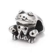 304 Stainless Steel European Beads, Large Hole Beads, Frog, Antique Silver, 11.5x10.5x11.5mm, Hole: 4.5mm(STAS-G256-37AS)