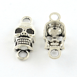 Skull Tibetan Style Alloy Links connectors, Cadmium Free & Lead Free, Antique Silver, 26.5x11.5x6mm, Hole: 3.5~4mm, about 465pcs/1000g(TIBE-Q046-13AS-LF)