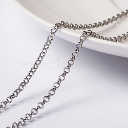 Tarnish Resistant 304 Stainless Steel Rolo Chains, Belcher Chain, Unwelded, with Spool, Stainless Steel Color, 2x0.8mm, about 32.8 Feet(10m)/roll(CHS-H007-37P)