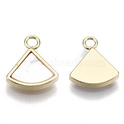 Brass Charms, with Natural Shell, Nickel Free, Fan, Real 18K Gold Plated, Creamy White, 11x10x2mm, Hole: 1.6mm(KK-N232-86-NF)