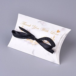 Paper Pillow Candy Boxes, with Ribbon, Wedding Favor Party Supply Gift Boxes, Marble Texture Pattern, Colorful, 123x76x25mm(CON-E023-01A-01)