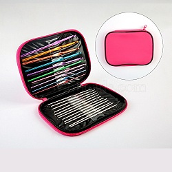 DIY Knitting Needles Sets, Inlcuding Stainless Steel & Aluminum Alloy Hook Needles, Hot Pink, 125~145x0.6~6.5mm, 22pcs/set(WG36405-03)