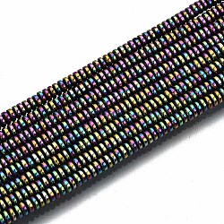Rainbow Electroplate Non-magnetic Synthetic Hematite Beads Strands, Flat Round/Disc, Multi-color Plated, 2x1mm, Hole: 0.8mm, about 450~456pcs/strand, 15.75 inch~15.94 inch(40cm~40.5cm)(X-G-T114-58-M)