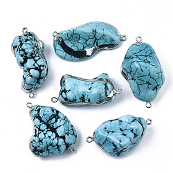 Synthetic Turquoise Links Connectors, with Iron Findings, Platinum, Nuggets, 41~47x19~29x16~22mm, Hole: 1.6mm(G-N0326-021)