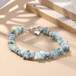 Natural Larimar Beaded Bracelets, with Alloy Toggle Clasps, Heart, 8-1/4 inch(20.8cm)(X-BJEW-JB02681-01)