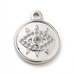  304 Stainless Steel Pendant Rhinestone Settings, Flat Round with Eye, Stainless Steel Color, Fit for 1mm and 2mm Rhinestone, 19x16x3mm, Hole: 1.8mm(STAS-P312-13P)