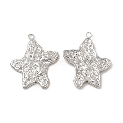 Non-Tarnish 304 Stainless Steel Pendants, Textured, Starfish Charm, Stainless Steel Color, 26x21x2mm, Hole: 1.8mm(STAS-A070-37P)