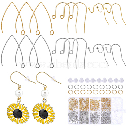 108Pcs 6 Style 304 Stainless Steel Earring Hooks, Marquise Ear Wire & Shepherd's Hook Ear Wire, with 110Pcs Open Jump Rings & 120Pcs Eco-Friendly Plastic Ear Nuts, Golden & Stainless Steel Color, 11~31x16.5~21x0.8mm, Hole: 1.8~2.3mm, Pin: 0.7mm, 18Pcs/style(DIY-SC0021-76)