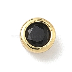 Flat Round Brass Micro Pave Cubic Zirconia Cabochons, Rack Plating, Long-Lasting Plated, Lead Free & Cadmium Free, Real 18K Gold Plated, Black, 5x3.5mm(KK-P345-13G-A04)
