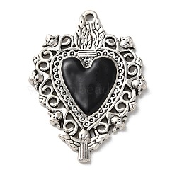 Alloy Pendants, with Black Enamel, Antique Silver, Heart, 41x29.5x2mm, Hole: 1.6mm(ENAM-Q503-02AS-04)