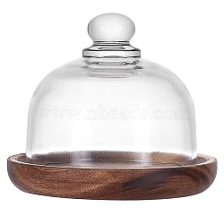 Clear Glass Dessert/Cake Cloche Dome Display Cases, Cloche Bell Jars, with Round Wood Bases, Clear, 10.5x9.5cm, Inner Diameter: 8cm, 2pcs/set(ODIS-WH0029-30)