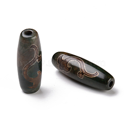 Tibetan Style dZi Beads, Natural Agate Beads, Dyed & Heated, Oval, Ruyi Pattern, 28.5~32x10~12.5mm, Hole: 1.5~3mm(X-TDZI-E004-09)