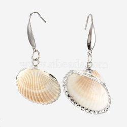 Electroplate Shell Beads Dangle Earrings, with 304 Stainless Steel Finding, 48~49mm, Pin: 0.7mm(EJEW-JE02896-02)