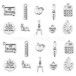 100Pcs 10 Styles Tibetan Style Alloy Pendants, Cadmium Free & Nickel Free & Lead Free, Palette & Compasses & Apple & Pen, Antique Silver, 11~32x7~18.5x2~12mm, Hole: 1.6mm, 10pcs/style(TIBEP-CJ0002-97)