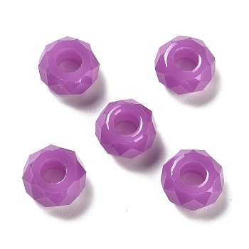 Resin European Beads, Large Hole Beads, Faceted, Rondelle, Orchid, 13.5x8mm, Hole: 5.5mm