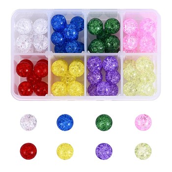 80Pcs 8 Colors Transparent Crackle Glass Round Beads Strands, No Hole, Mixed Color, 12mm, 10pcs/color