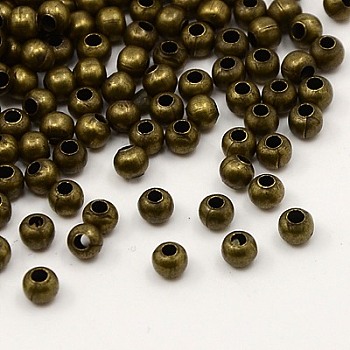 Iron Spacer Beads, Lead Free & Nickel Free, Round, Antique Bronze, 3.2mm, Hole: 1mm