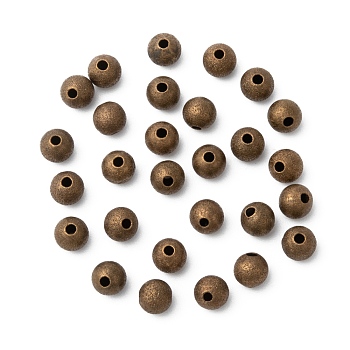 Antique Bronze Color Brass Textured Round Beads, Nickel Free, Size: about 6mm in diameter, hole: 1mm