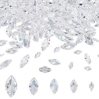 150Pcs Cubic Zirconia Pointed Back Cabochons, Grade A, Faceted, Horse Eye, Clear, 4~10x2~5x1.4~3mm