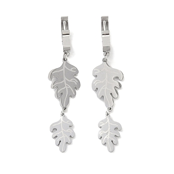 Leaf 304 Stainless Steel Dangle Earrings, Hoop Earrings for Women, Stainless Steel Color, 54x13mm